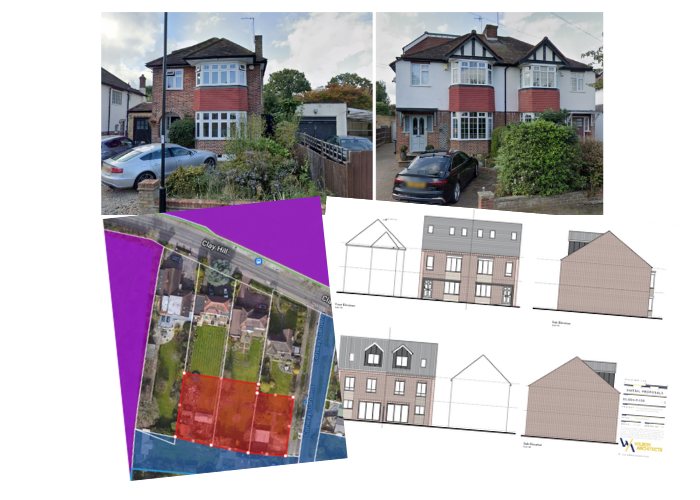 Conway Gardens — CGI of the new homes, site photograph and elevation drawings