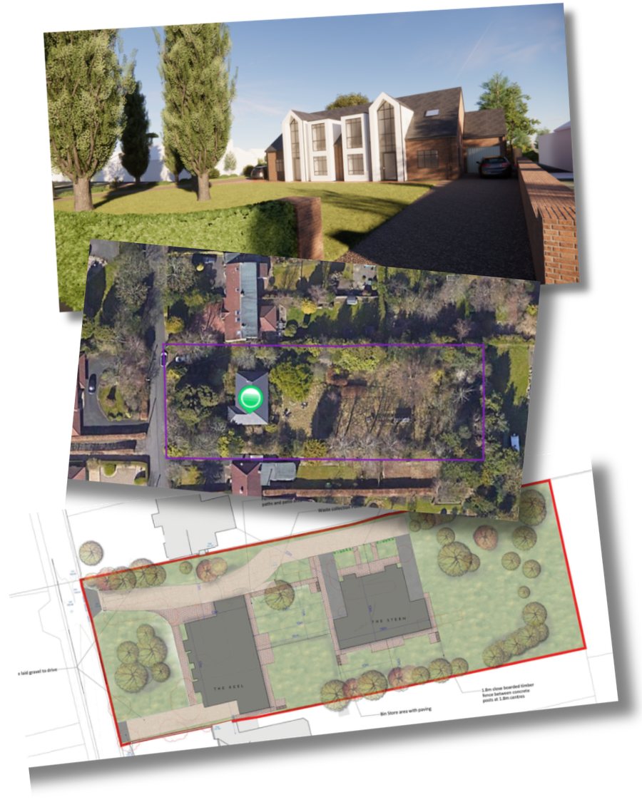Cornmoor Road, Whickham — CGI of the scheme, aerial view and site layout plan